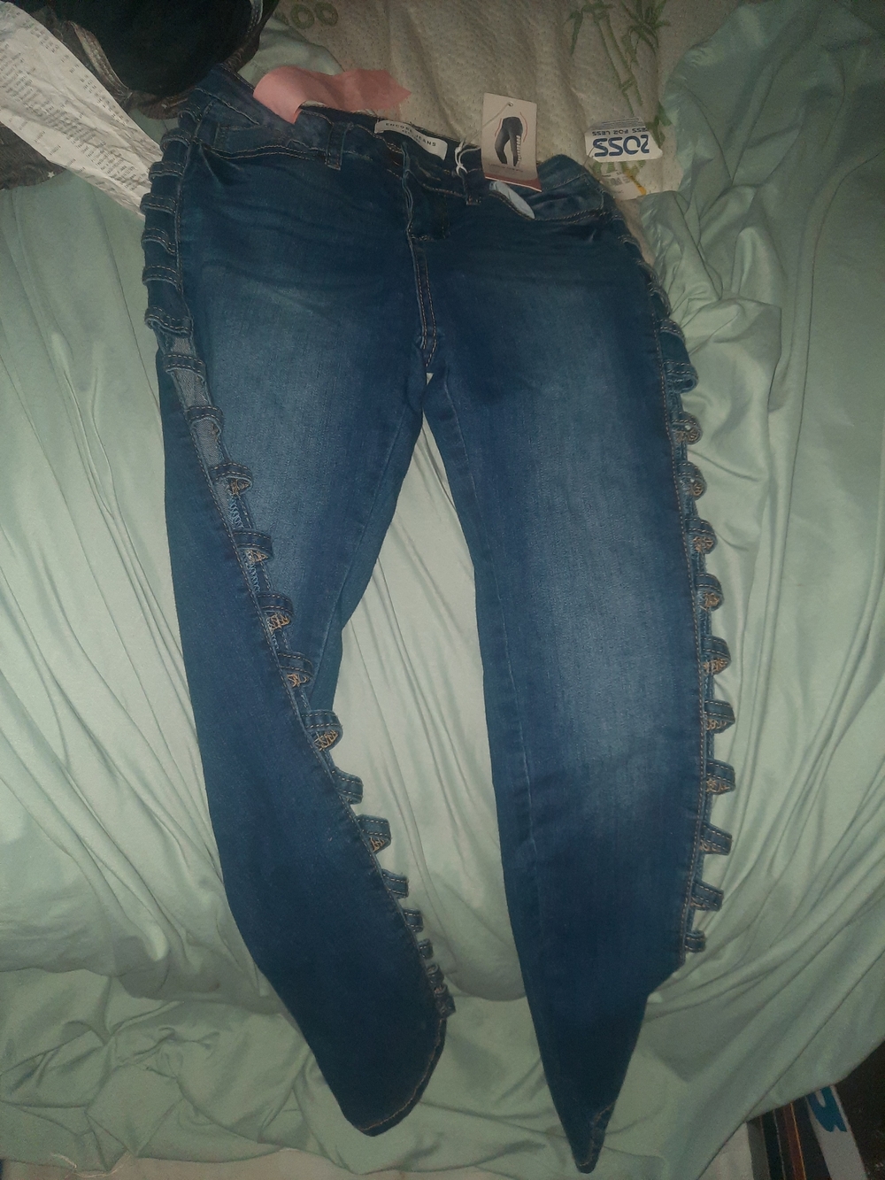 Women's Dark Blue Ruffle-Side Stretch Jeans
